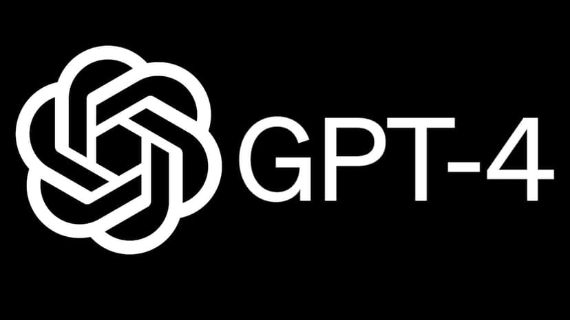 GPT-4 logo featuring white geometric circular design with interlocking elements and "GPT-4" text on black background